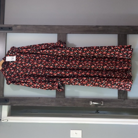 ZARA Ruffle Floral Cottage Dress midi maxi Black red NWT XXl - Picture 5 of 15